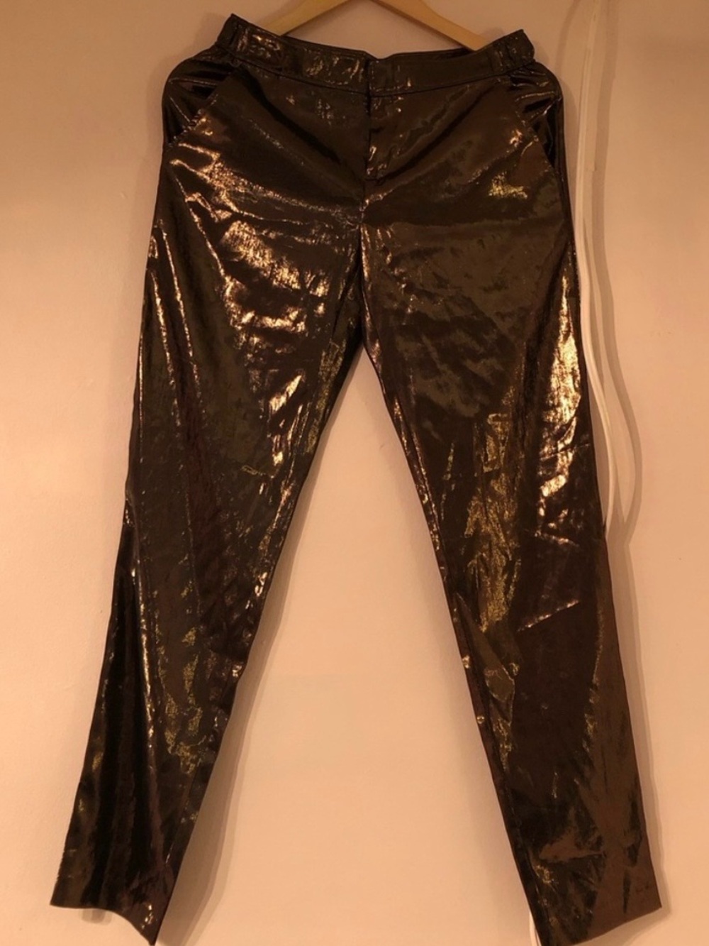 CLUB MONACO Fluid Metallic Bronze Slim Pant Summer Trouser Shiny Slinky Jogger